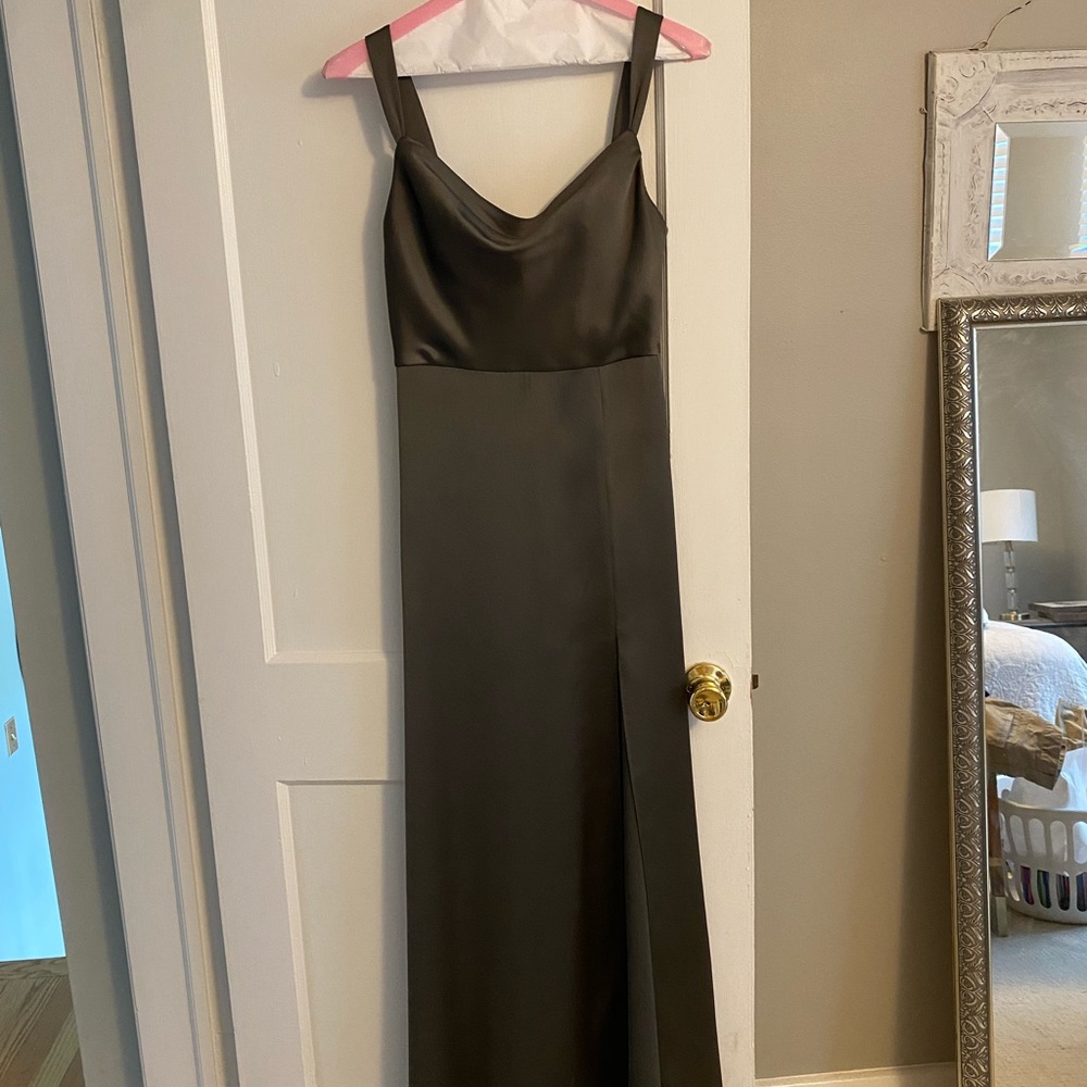 Jenny Yoo green satin maxi dress size 6